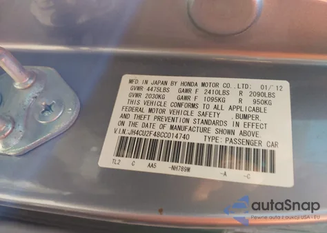2012 Acura Tsx 2.4 from USA, damaged, VIN JH4CU2F48CC014740